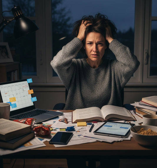 mujer que sufre estrés y migrañas